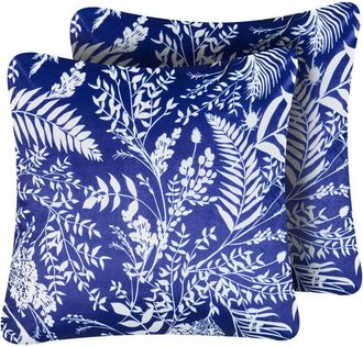 Beliani Beliani - Conjunto De 2 Cojines De Exterior Accesorios De Jard&iacute;n Patr&oacute;n De Plantas 45x45 Cm Azul Glimmer