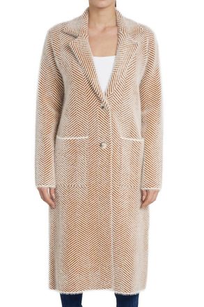 Love Token Janine Long Cardigan In Golden Brown