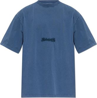 Balenciaga T-shirt met Geborduurd Logo - Heren - T-shirts - Blauw - M - Katoen - Tops