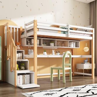 Matteo Childrens Loft Bunk Bed - White & Natural | Size: Single