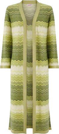MC2 Saint Barth Fluid Knit Long Cardigan with Geometric Wave Pattern