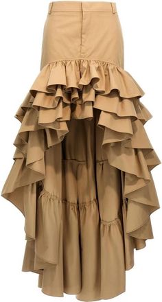 Moschino Asymmetrische Rok - Dames - Midirokken - Beige - S - Katoen - Rokken