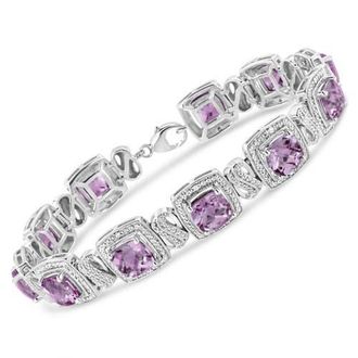 House of Brilliance Silver 7x7 mm Cushion Purple Amethyst and 1/10 cttw Diamond Tennis Bracelet in White at Nordstrom