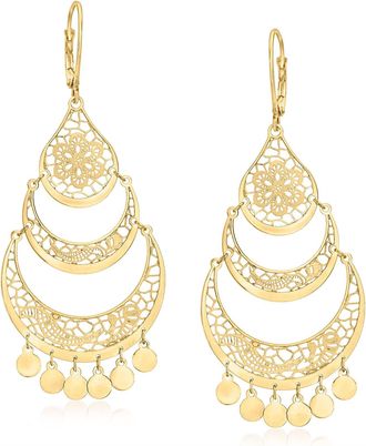 Ross-Simons Italian 14kt Yellow Gold Openwork Floral Lace Chandelier Earrings