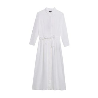 Brooks Brothers Linnen Riem Jurk - Dames - Shirt Kleedjes - Wit - S - Linnen - Kleedjes