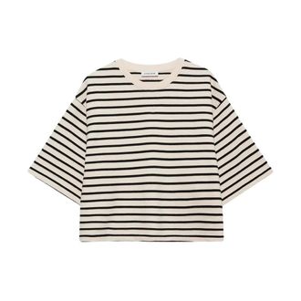 Anine Bing Gestreept Katoenen Cropped T-shirt - Dames - T-shirts - Wit - S - Katoen - Tops