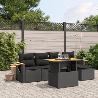 vidaXL Set De Sof&aacute;s De Jard&iacute;n 6 Piezas Y Cojines Rat&aacute;n Sint&eacute;tico Negro Vidaxl