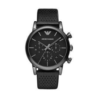 Emporio Armani Accessoires, Heren, Zwart, ONE Size, Leer, Luigi Horloge