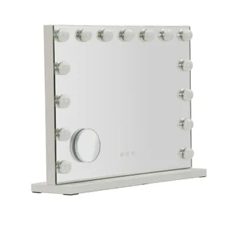 Mauro Ferretti Espejo De Pie Led Hollywood Cm 55x14x43 (small Redondo Espejo Tama&ntilde;o Cm &Oslash; 9) (3 Colores De Luz)