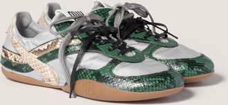 Miu Miu Gymnasium technical fabric and python-print Ayers leather sneakers