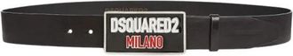 Dsquared2 Logo Plaque Leren Riem - Heren - Riemen - Zwart - 85 CM - Leer - Accessoires