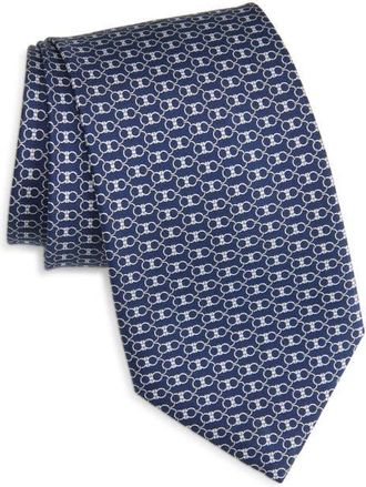 Ferragamo Zoe Gancini Print Silk Tie in Navy at Nordstrom