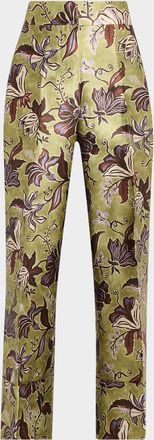 Alemais Citron Floral Satin Cropped Pants