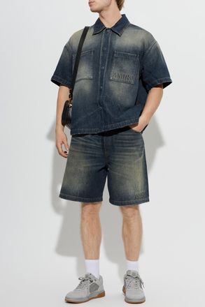 Amiri Denim Shirt With Short Sleeves, Mens, Navy Blue