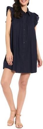 London Times Smocked Ruffle Cap Sleeve Linen Blend Shirtdress in Maritime Navy at Nordstrom Rack, Size X-Large