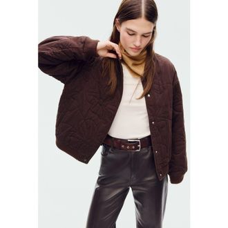 H&M Quilted Bomber Jacket in Dark Brown at Nordstrom, Size X-Small
