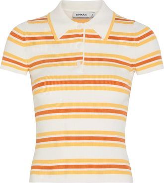 SIMKHAI Luka Striped Cotton-blend Polo top - Yellow - XL (UK16 / XL)