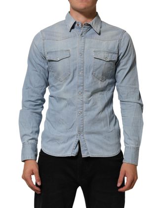 Maison Clochard Blue Denim Collared Long Sleeve Men Mens Shirt (Pre-Owned)