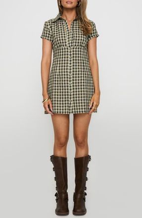 Princess Polly Motley Check Mini Shirtdress in Brown Check at Nordstrom, Size 8