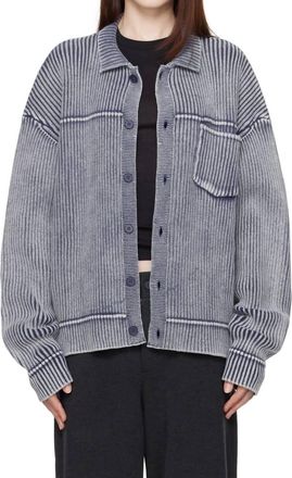 Aya Muse Denim Knit Button Up Cardigan In Blue