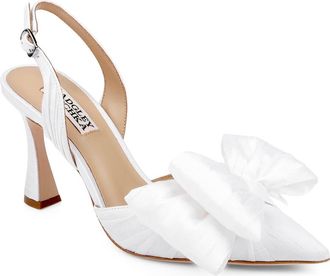 Badgley Mischka Olisa Slingback Pointed Toe Pump in White Silk at Nordstrom, Size 5.5