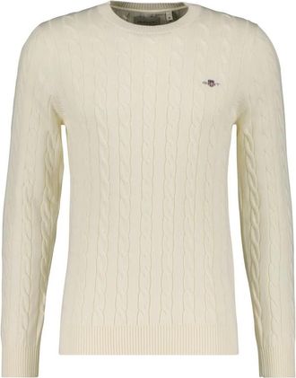 GANT Rondgebreide trui - Heren - Ronde hals truien - Beige - M - Katoen - Truien & Vesten