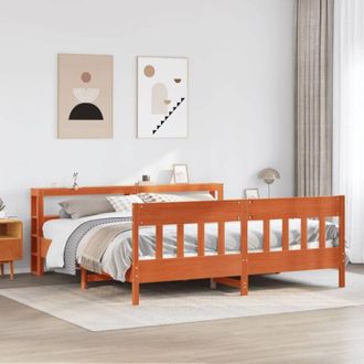 vidaXL Cama Sin Colch&oacute;n Madera Maciza De Pino Marr&oacute;n Cera 180x200 Cm Vidaxl