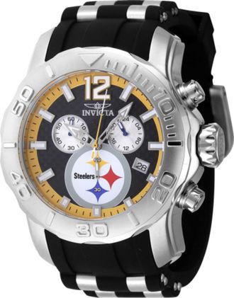 Invicta NFL Pittsburgh Steelers Chronograph GMT Quartz Black Dial Mens Watch 48001