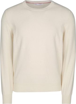 Brunello Cucinelli White Ribbed Crewneck Pullover