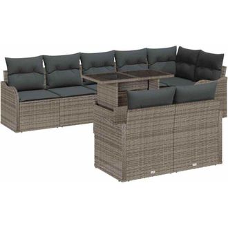vidaXL Garden Sofa Set with Cushion Manual 9 pcs Grey Poly Rattan vidaXL