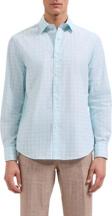 Bugatchi Julian Shaped Fit Check Cotton Button-Up Shirt in Sea Spray at Nordstrom, Size Xxx-Large