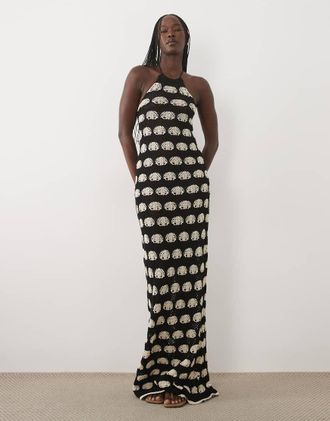 Asos Vestito lungo in maglia alluncinetto a pois-Multicolore