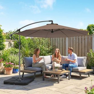 OUTSUNNY 3(m) Banana Parasol Cantilever Umbrella Garden w/ Base Weights in Chocolate