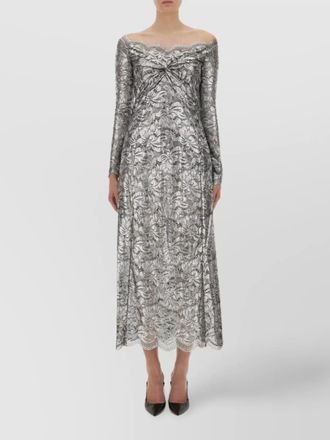 Paco Rabanne floral lace off-the-shoulder long-sleeve midi dress