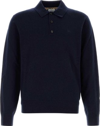 Burberry Navy Blue Cashmere Blend Polo Shirt