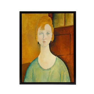 Artery8 Girl in Green Blouse Portrait Modigliani Framed Canvas Wall Art in Brown | Size: W24 x H32