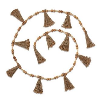 Tag Bead and Jute Tassel Garland Beige Decorative Wall Decor in Brown at Nordstrom