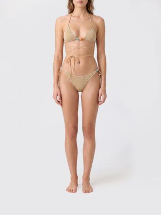 Os&eacute;ree Bikini a triangolo in lurex con vita bassa e ricamo di perline