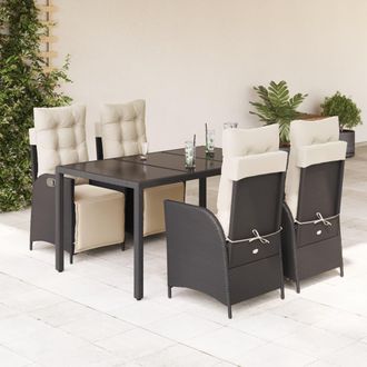 vidaXL Set De Muebles Jard&iacute;n 5 Pzas Con Cojines Rat&aacute;n Sint&eacute;tico Negro Vidaxl