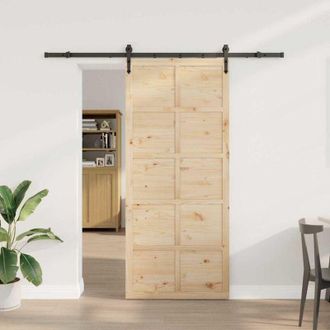 vidaXL Puerta Deslizante Marr&oacute;n 80 X 208 Cm Madera Maciza De Pino Vidaxl