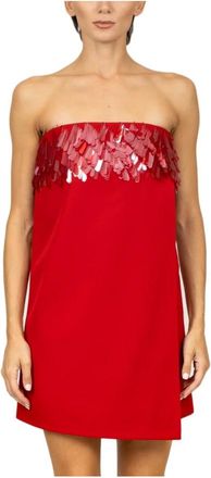 Amen Kleedjes, Dames, Rood, S, Polyester, Rode Polyester Jurk met Applicaties