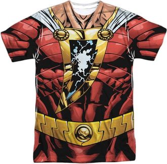 Gildan Justice League of America Shazam Uniform Short Sleeve Adult Poly Crew Tee / T-Shirt