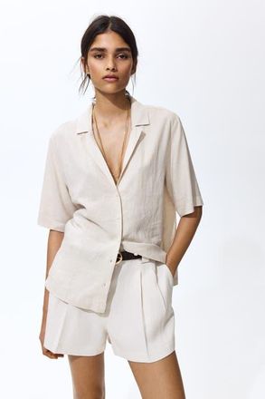 H&M Linen-blend Resort Shirt in Light Beige at Nordstrom, Size Xx-Large