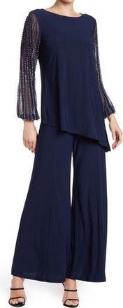 Marina Rossini Beaded Sleeve 2-Piece Pant Set in Navy at Nordstrom Rack, Size 10
