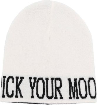 Alberta Ferretti slogan-print knitted beanie - women - Cashmere/Virgin Wool - One Size - White