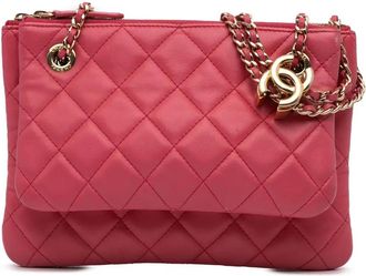 Chanel Borsa a spalla Double Case in pelle di agnello trapuntata con catena 2019 - Rosa