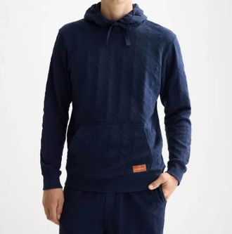 Scotch & Soda Jacquard Terry Hoodie In Peacoat