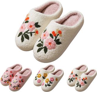 Generic Womens Flower Slippers Floral Slippers Women Fancy Printed Colourful Slipper Winter Home Slipper Comfortable Warm Shoes Indoor Everyday Wear Sliders S