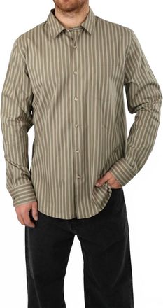Vince Tryon Stripe French Placket Shirt In Beige