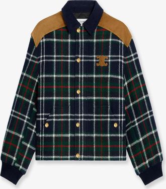 Celine Giubbino in lana tartan con inserti in suede - CELINE - gender_Woman